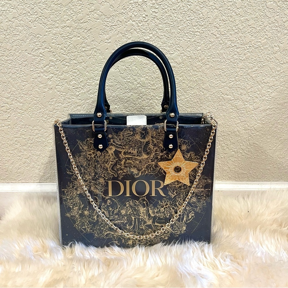 Dior Tote Shopping Tote with PVC Cover & Crossbody Chain Star Dior Star Charm